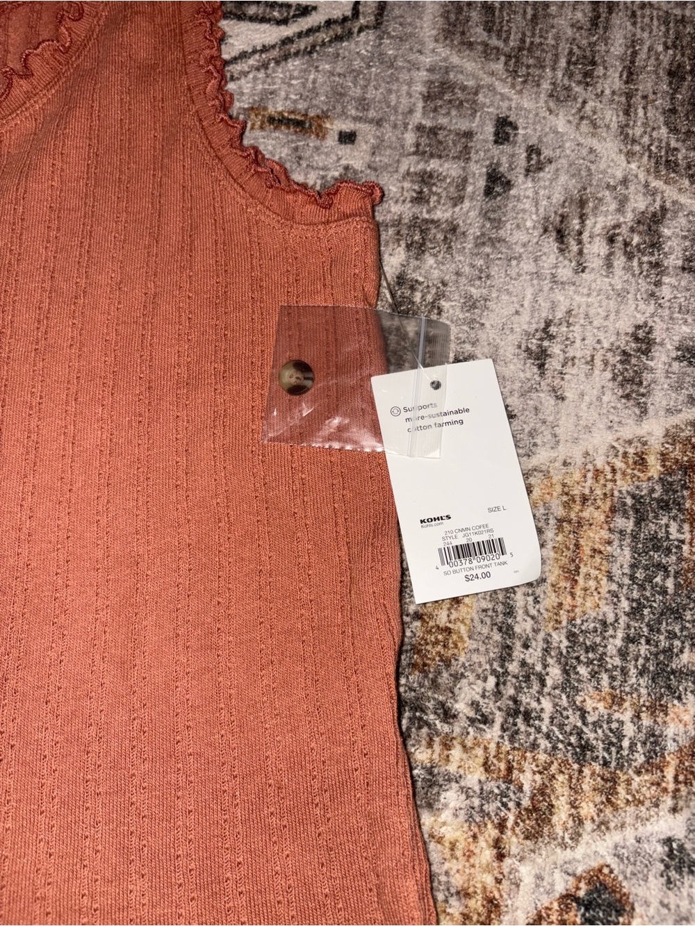 So Ribbed Faux Button-Front Tank Top - Rust - Picture 2 of 3